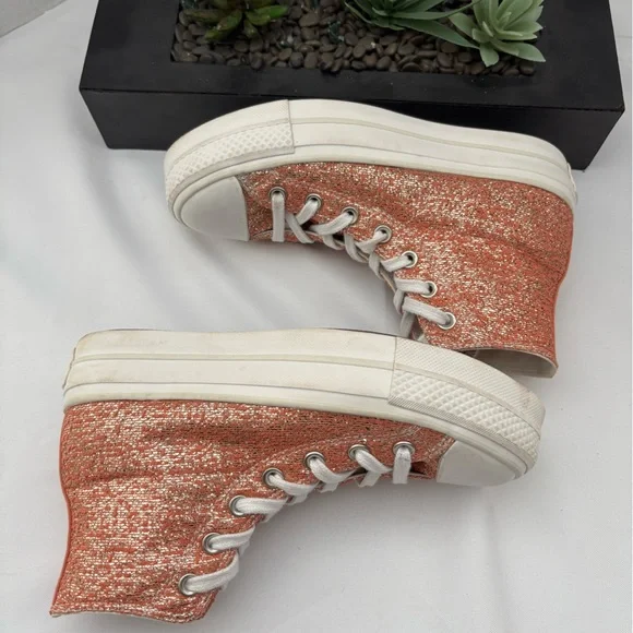 CONVERSE CHUCK TAYLOR PLATFORM METALLIC ORANGE PINK & GOLD SNEAKERS SZ  7 - Picture 9 of 13